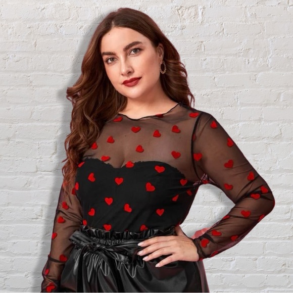 SHEIN Tops - Mesh/Velvet heart shirt